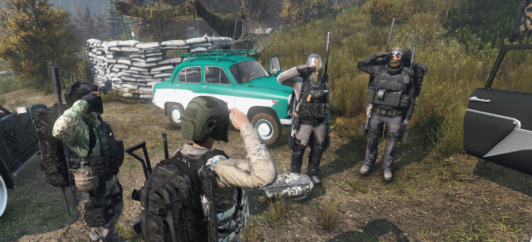 Groupe de survivants saluant
